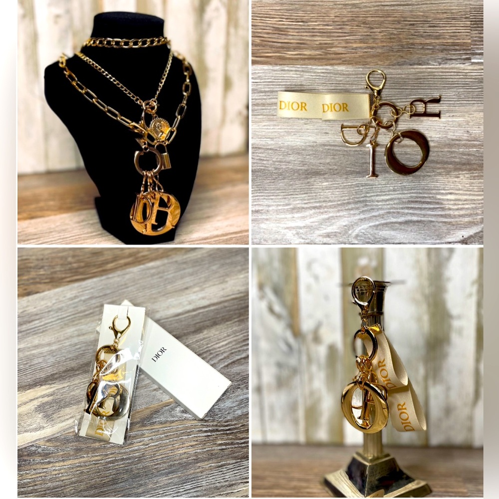 NEW Christian Dior Iconic Charms Gold Key Chain Bag Charm Statement Jewelry Lrge